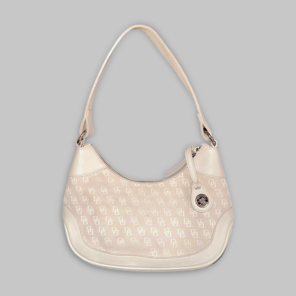 Vintage Dooney & Bourke Small Cream Monogram Hobo Shoulder Bag